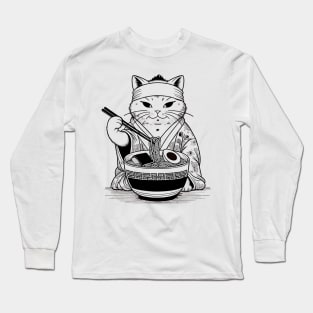 Retro Japanese Kawaii Anime Ramen Cat Long Sleeve T-Shirt